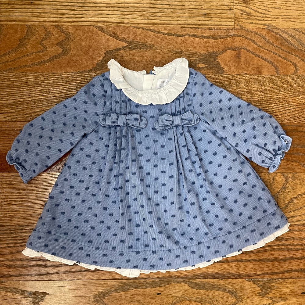Mayoral Blue Blue Swiss Dot Dress